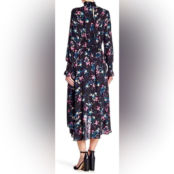 Nanette Lepore Long Sleeve High/Low Midi Dress in Very Black Raspberry Floral - Picture 6 of 7
